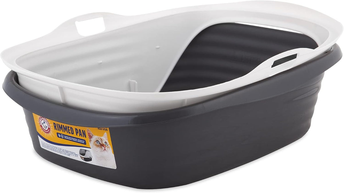 Arm & Hammer Rimmed Cat Litter Box with High Sides and Microban, Made in USA | Tall sturdy walls help contain spray, scatter and spills, easy everyday scooping, durable tray suits messy diggers at home