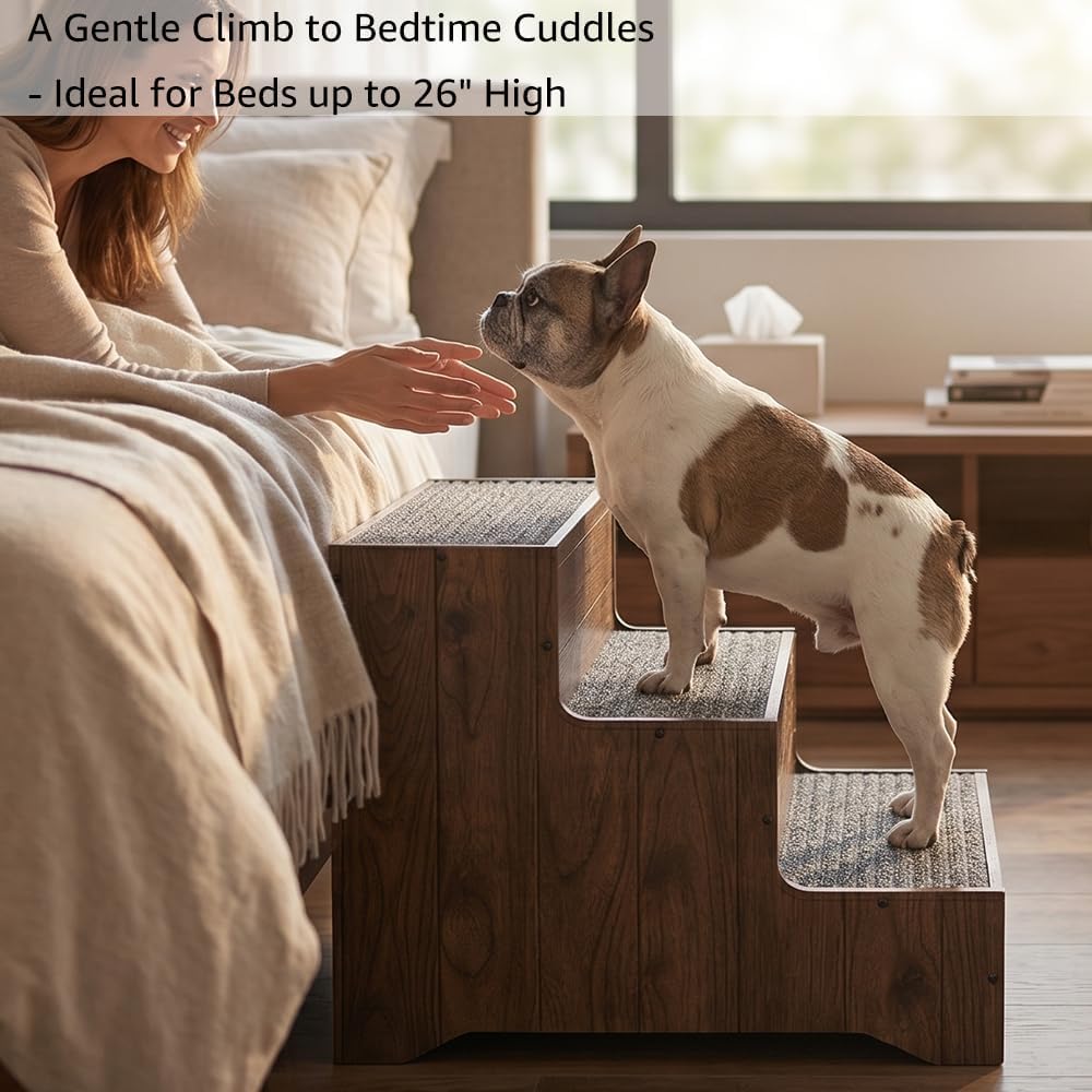 beeNbkks Wooden Dog Stairs and Sturdy Pet Steps for High Beds or Couches