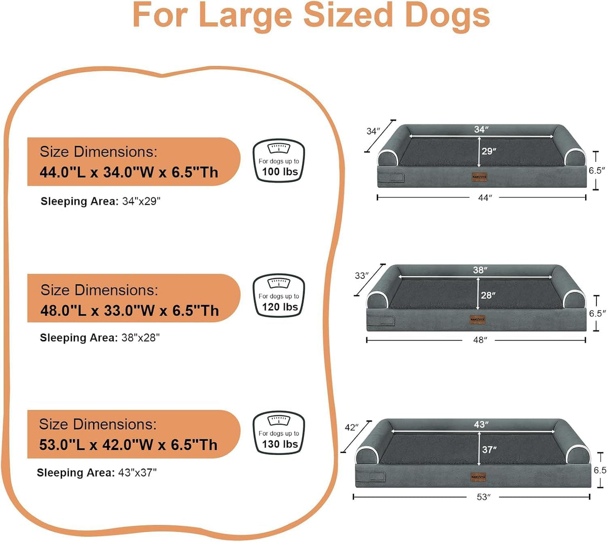 NANUYA Orthopedic Dog Bed for XX-Large Dogs, 44 x 34 Inch, Dark Grey