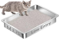 Low Entry Stainless Steel Cat Litter Box for Senior Cats, Metal Shallow Kitten Litter Box, Easy Access Kitty Litter Pan Tray, Easy Cleaning-15.75''Lx 11.81'' W x2.76'' H
