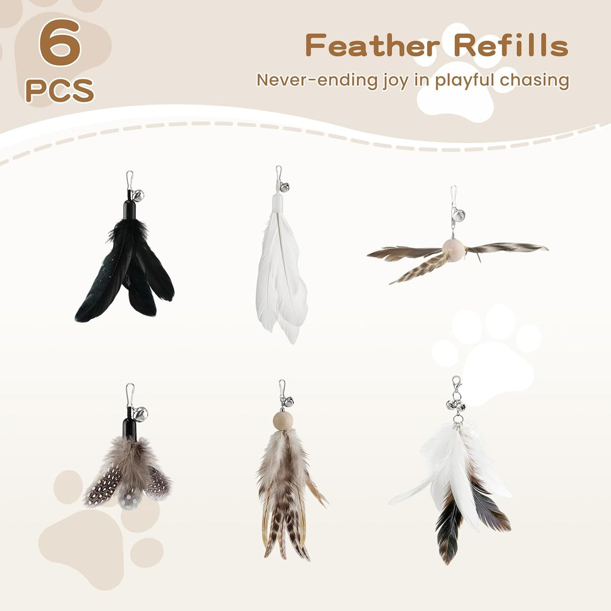 Pawaboo 6Pcs Cat Feather Wand Toy Set for Indoor Cats Self Play & Exercise