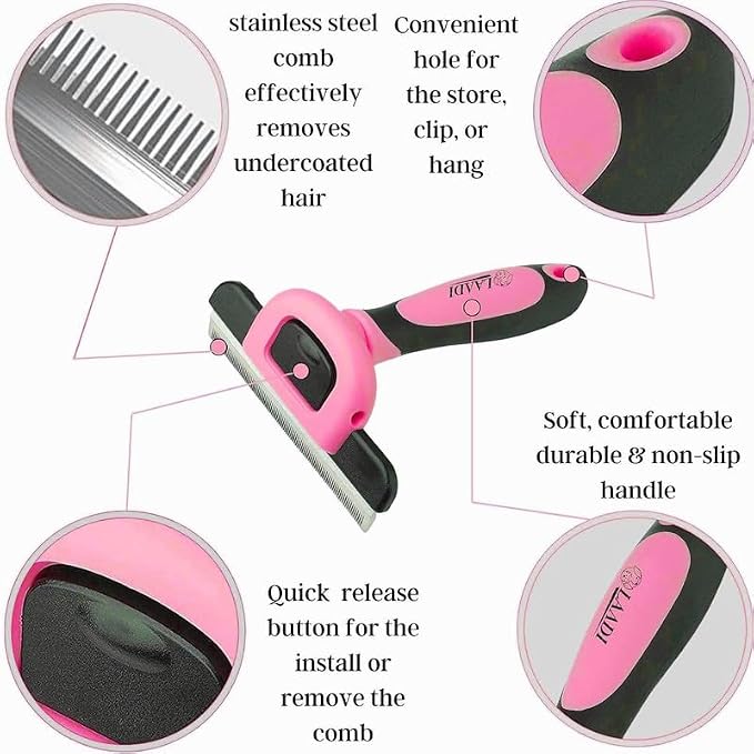Laadi Deshedding Tool - Reduces Shedding by Up to 95% for Pets' Grooming - Suitable for Dogs, Cats, Horses, and Rabbits