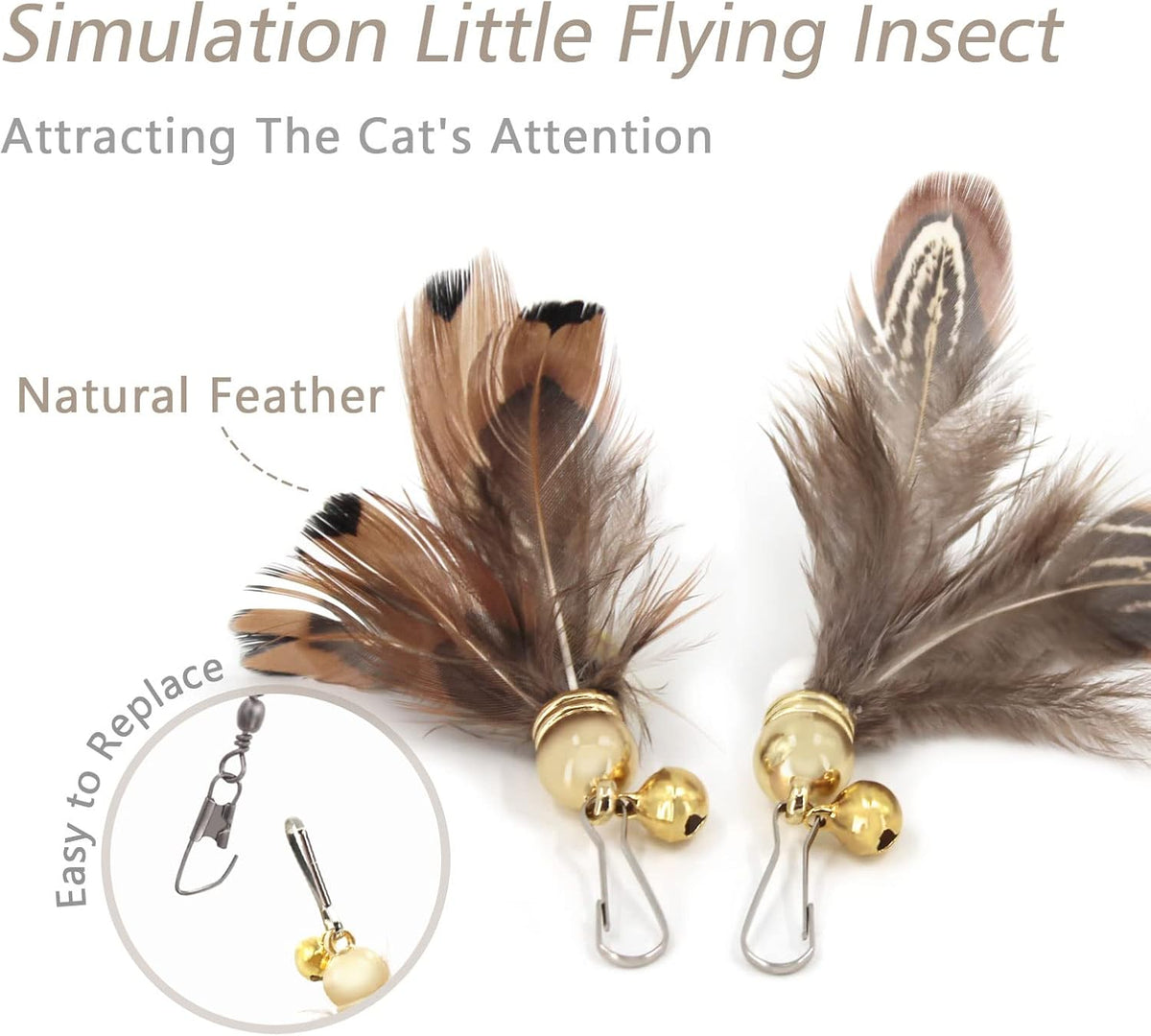 SONGWAY Cat Toys Feather Wand - Retractable Cat Wand Toy and 8 Pieces Insect Cat Feather Toys with Bell, Interactive Cat Toys for Indoor Cats Kittens