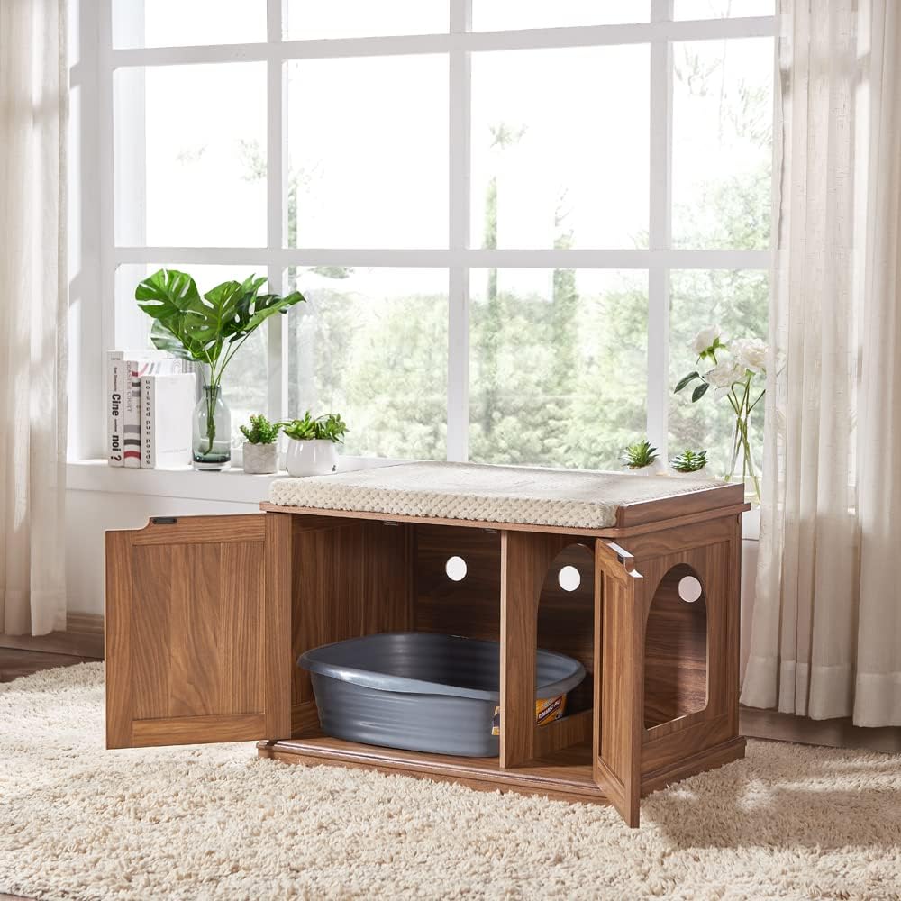 unipaws Cat Litter Box Enclosure Furniture, Hidden Litter Box Cover