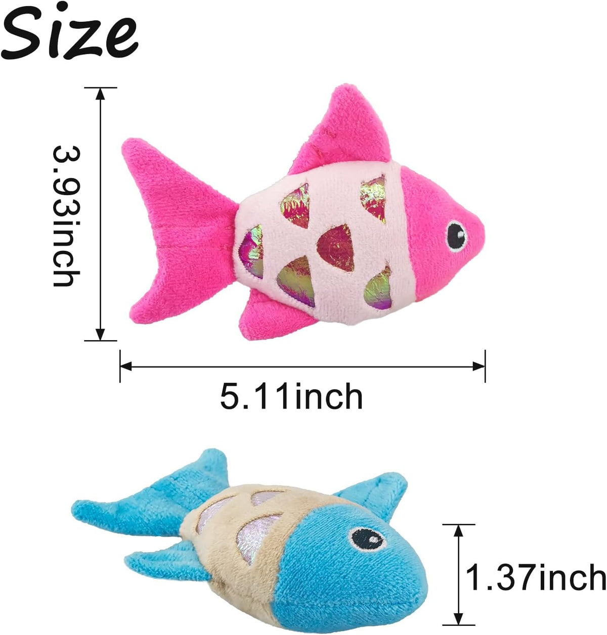 Andiker Cat Catnip Toys, 2pcs Small Cat Fish Toys with Crinkle Shine Ring Paper to Make Sound to Catch Your Cats Eyes and for Your Cats to Chew and Catch Interactive Cat Toys Indoor Cat (2PCS)