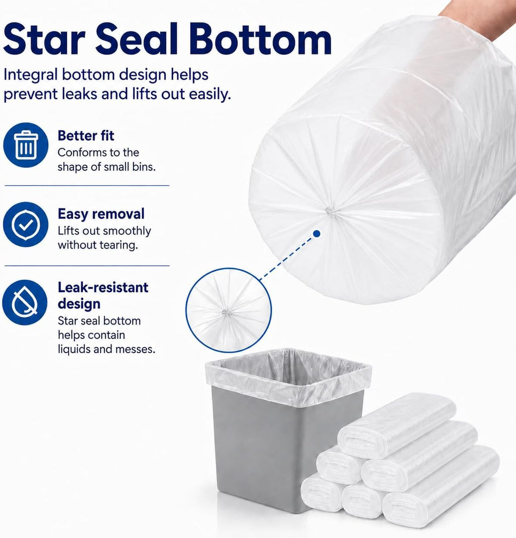 Teivio Small Clear Trash Bags 1.8 Gallon 180 Count Bathroom Garbage Bags | Fit 5-8 Liters,1.5,1.6,1.8,2Gal,Mini Plastic Waste Basket Bins Can Liners for Home Bathroom Office Car dog poop bags