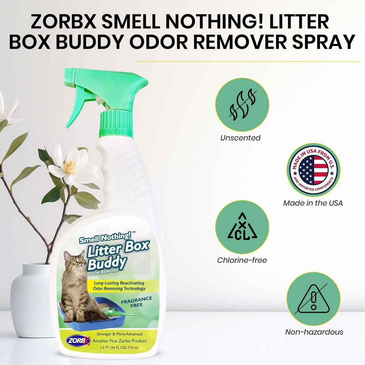 ZORBX Unscented Cat Litter Deodorizer Spray 24 Oz, Litter Box Deodorizer