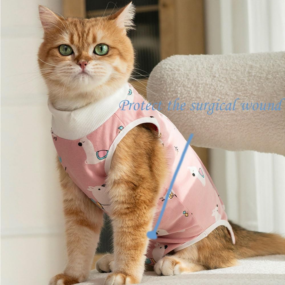 Cat Recovery Suit Female Kitten Onesie for Cats After Surgery Female Spay Surgical Abdominal Wound Skin Diseases Cone Collar Soft Alternative Wear (Alpaca, M)