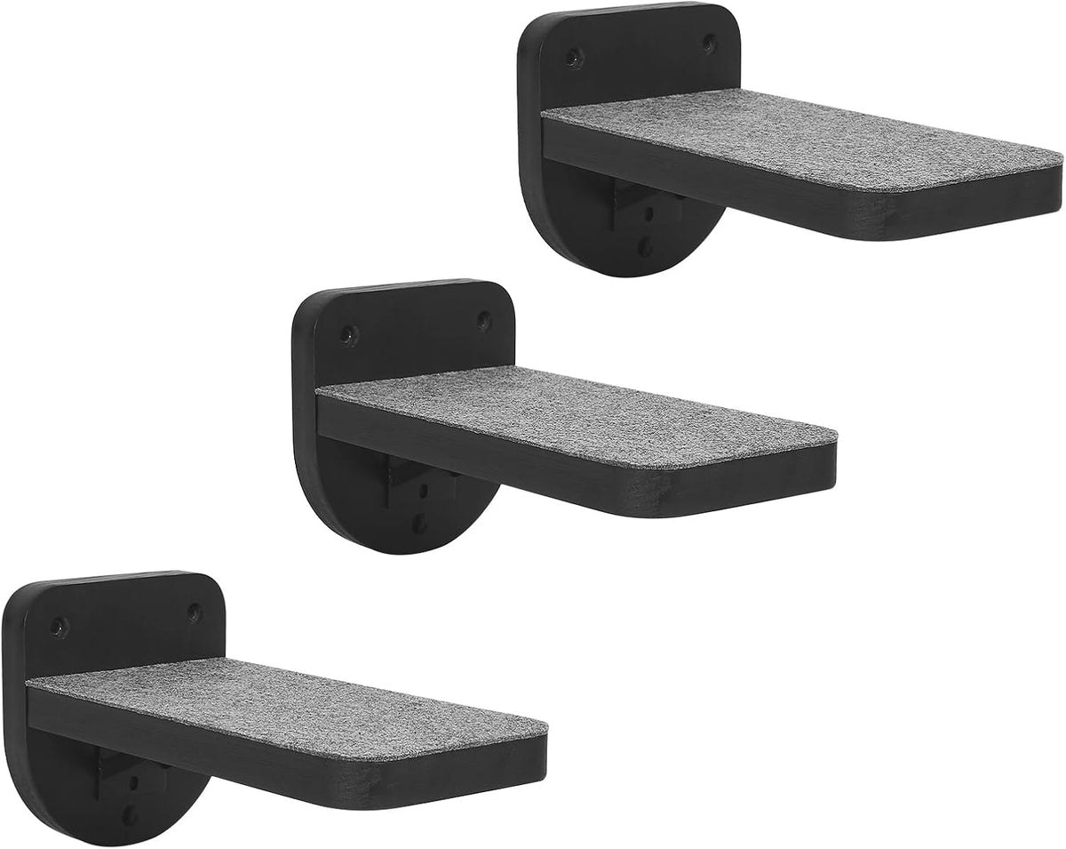 ESPETS Set of 3 Black Cat Wall Climbing Steps, Wall Mount Floating Shelves