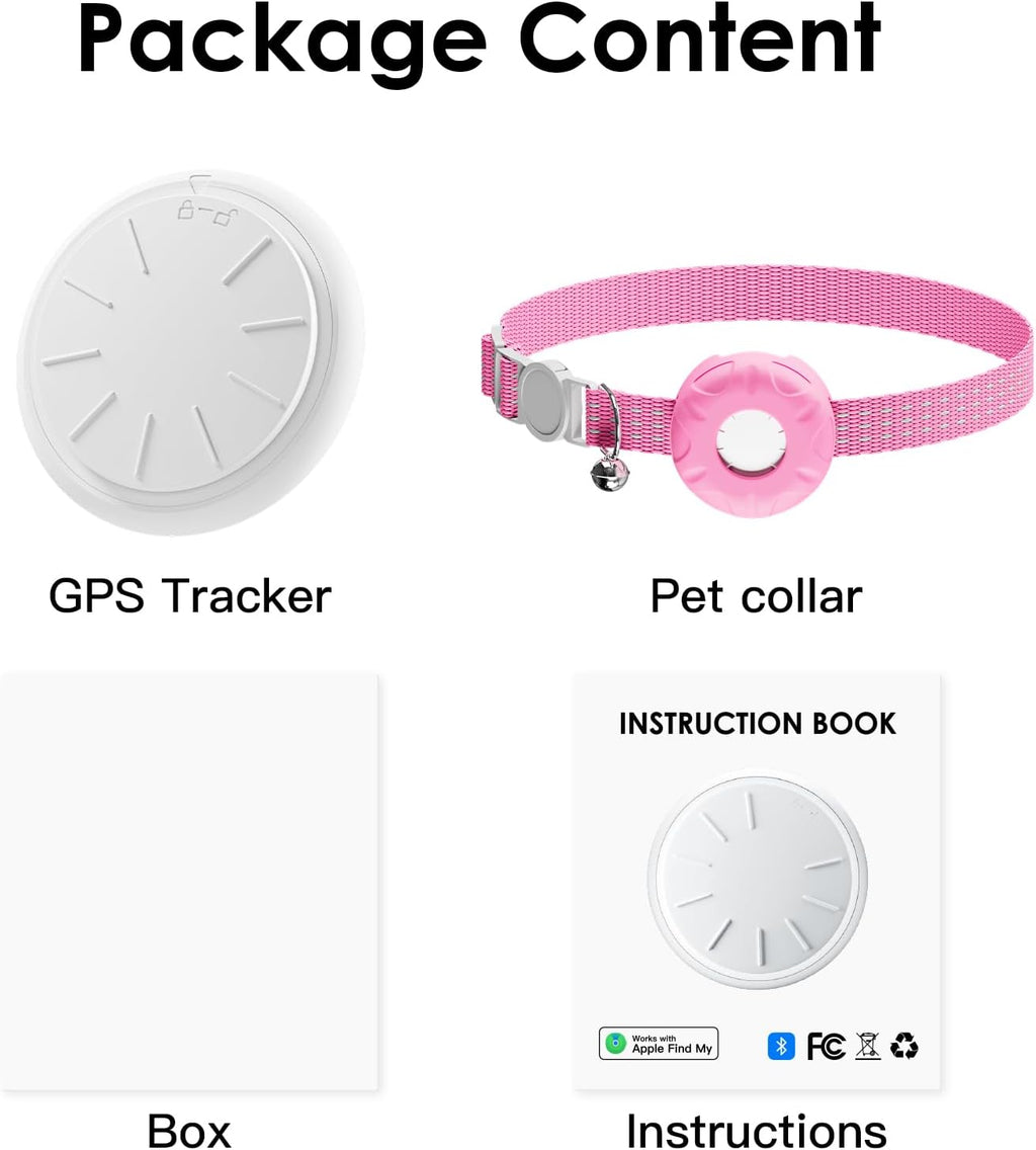 GPS Tracker for Cats - No Monthly Fee Cat Tracker, Waterproof Real-Time Tracking Collar for Pets, Kids,Luggage & Assets | 367-Day Battery Life | Compatible with Apple Find My App (Only iOS) (Pink)