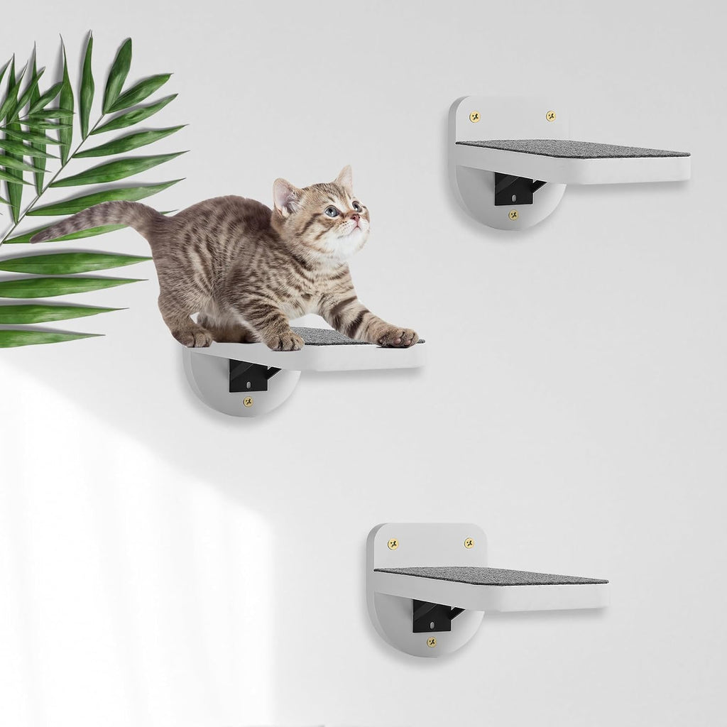 ESPETS Set of 3 White Cat Wall Climbing Steps, Wall Mount Floating Shelves