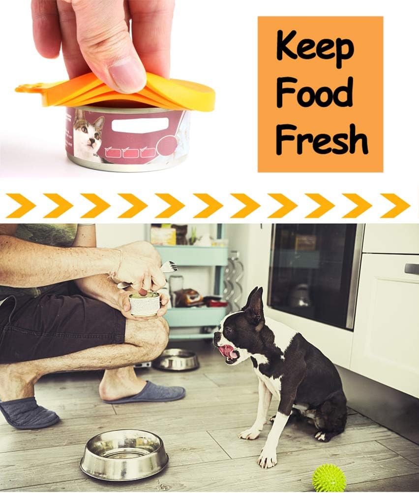 Comtim Pet Food Can Cover Silicone Can Lids for Dog and Cat Food(Universal Size,One fit 3 Standard Size Food Cans),Green and Orange 