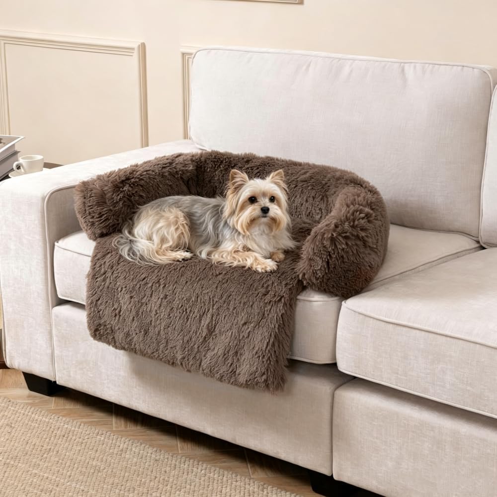 Calming Dogs/Cats Bed Mats, Dog Pad Washable Removable Couch Cover, Plush Long Fur Mat for Pets, Waterproof, Perfect for Small, Medium and Large Dogs and Cats (Desert Brown, 34"x30"x 5.0")
