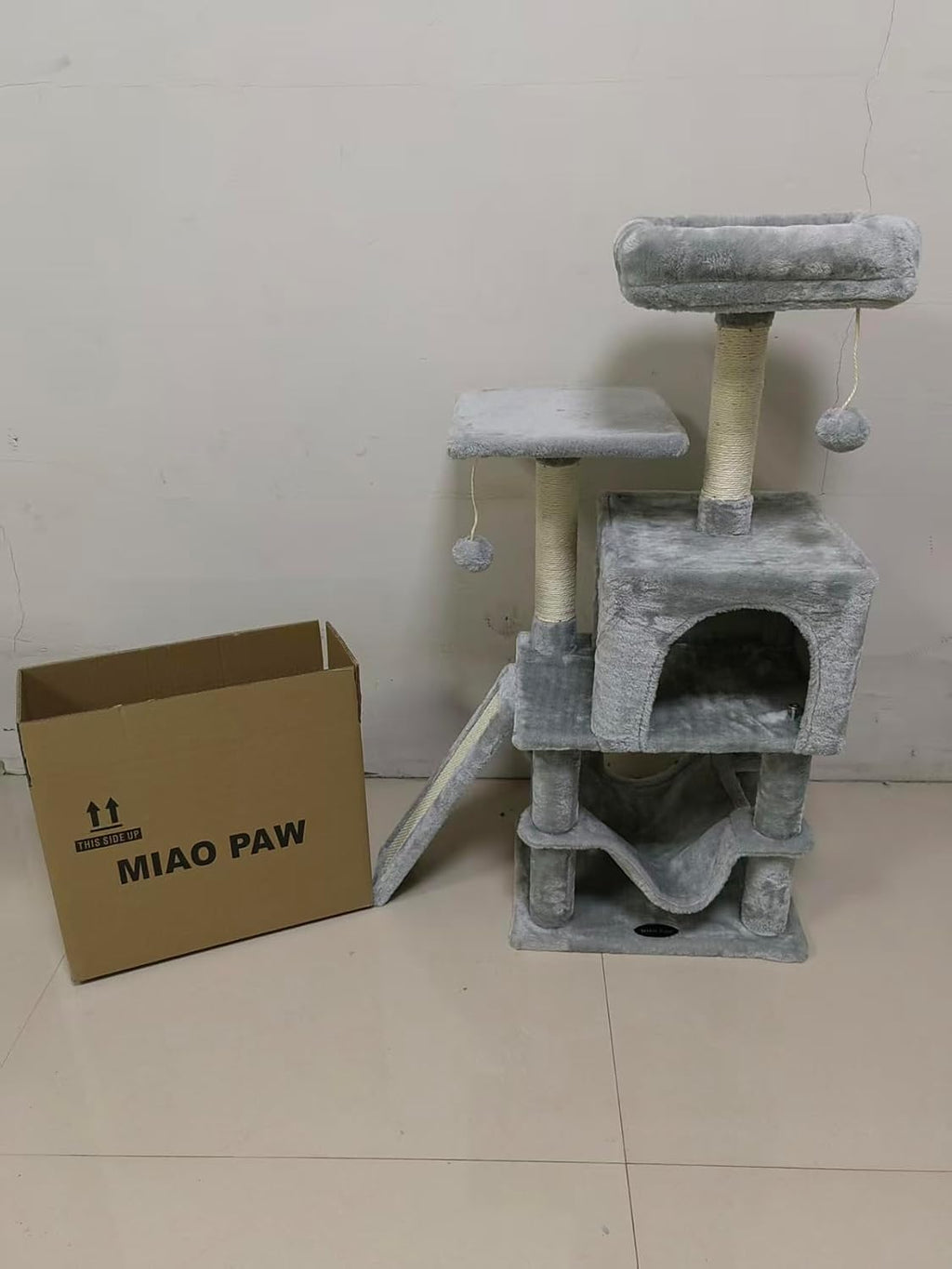 Cut Cat Tree Cat Tower Condo with Hammock Kittens Scratching Post Grey