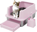 RIZZARI Stainless Semi-Closed Litter Box: High-Sided Open for Large Cats | 304 Stainless Bottom / 6.5" High Splash Guard / Low Front Entry / Spacious for Large Breeds / 30-Second Tool-Free Assembly