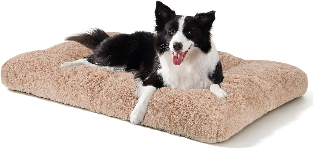 JOEJOY Large Dog Bed Crate Pad, Deluxe Plush Washable Dog Beds Fulffy Soft Kennel Pad Anti-Slip Pet Sleeping Mat for Large Medium Small Dogs, 35" x 23", Beige
