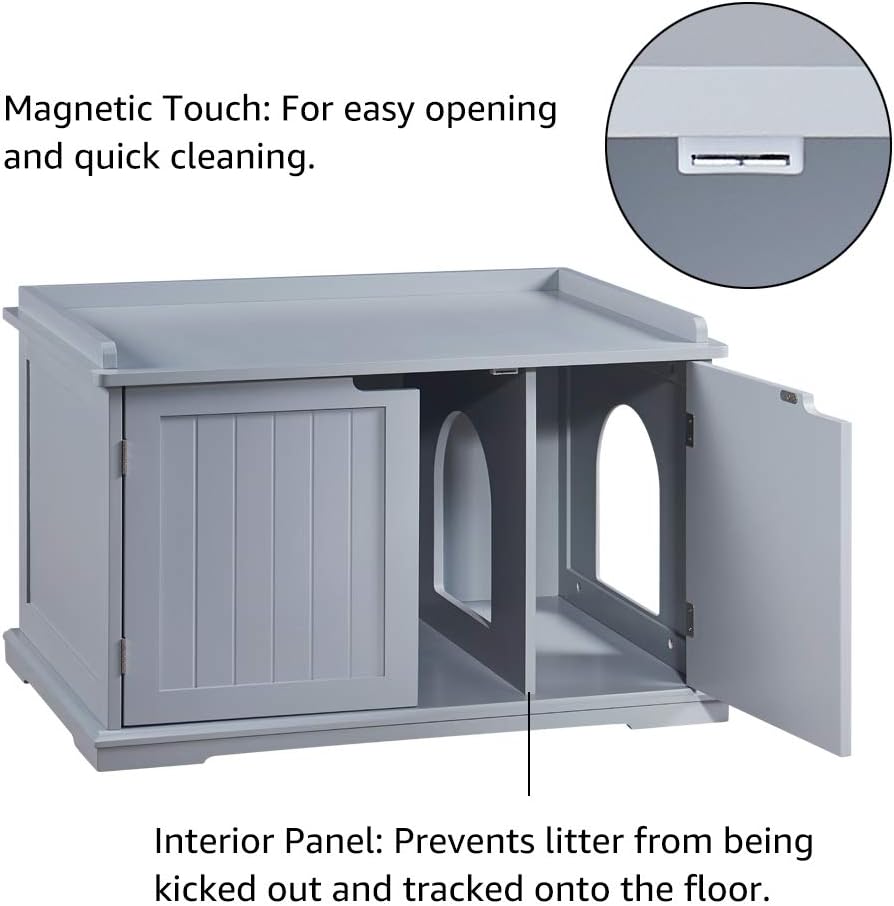 unipaws Cat Litter Box Enclosure Furniture, Hidden Litter Box Cover