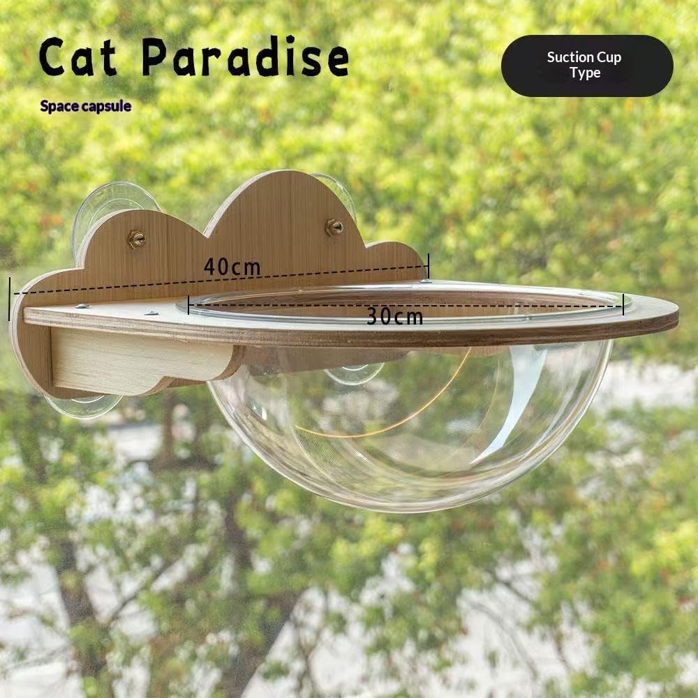 Cat Window Perch, Cloud Wooden Space Capsule Hammock, 2 Installation Ways Suction Cup & Wall Mount Cat Wall Shelf, Large Rest Bed for Indoor Pets Sunbathing & Viewing