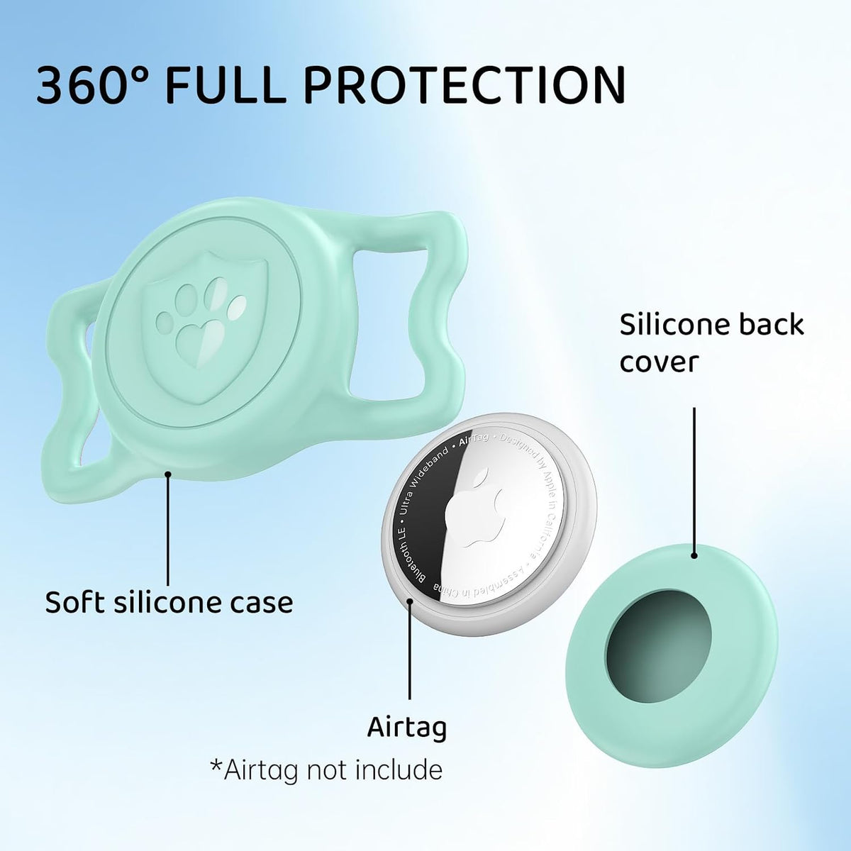 IP68 Waterproof AirTag Holder for Dog Collar, Silicone, Light Green
