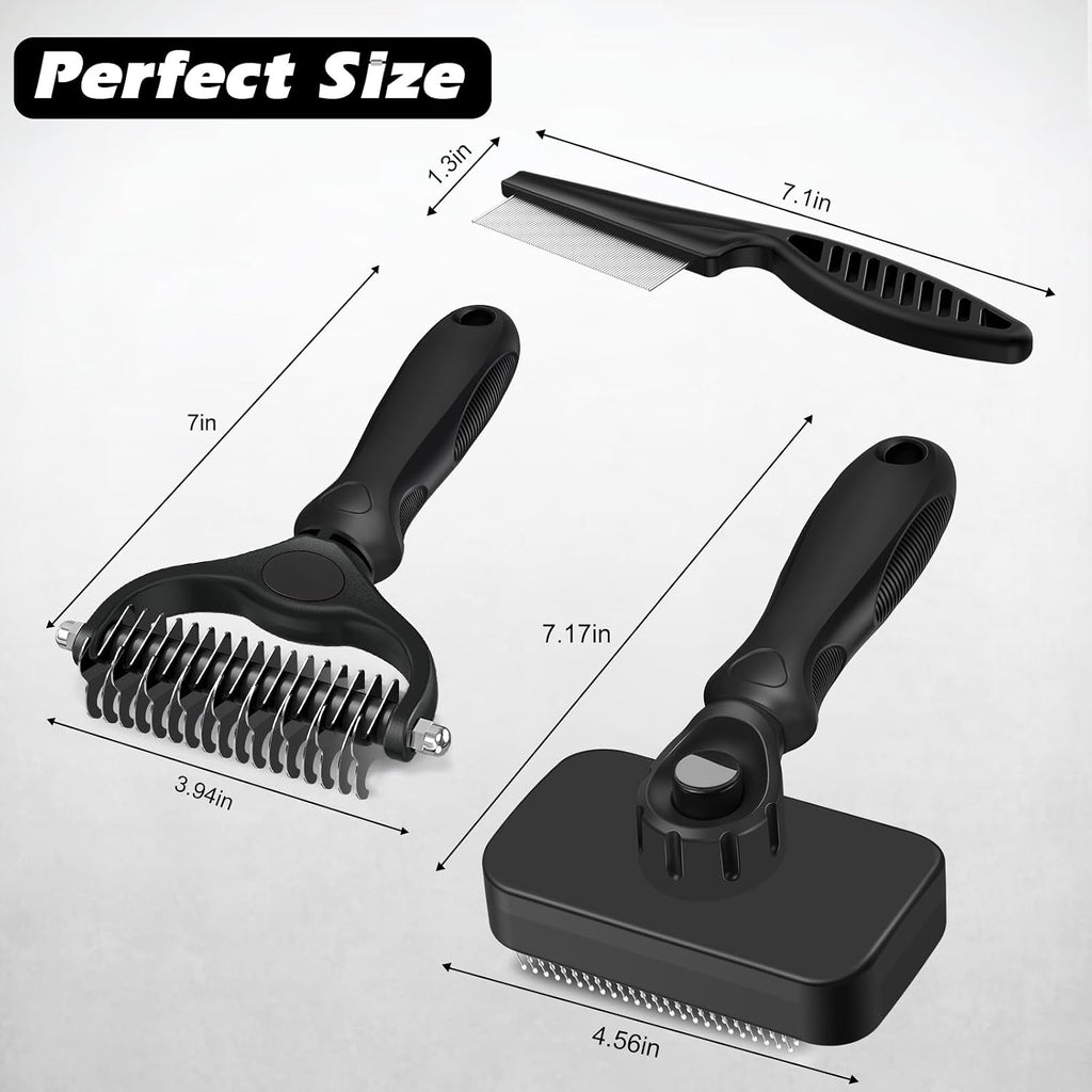 Professional 3PCS Self Cleaning Slicker Brush & Pet Grooming Rake & Flea Comb for Dogs,Cats and Horses | Double-Sided Dematting Comb & Skin Friendly Deshedding Grooming Tool | Pet Supplies