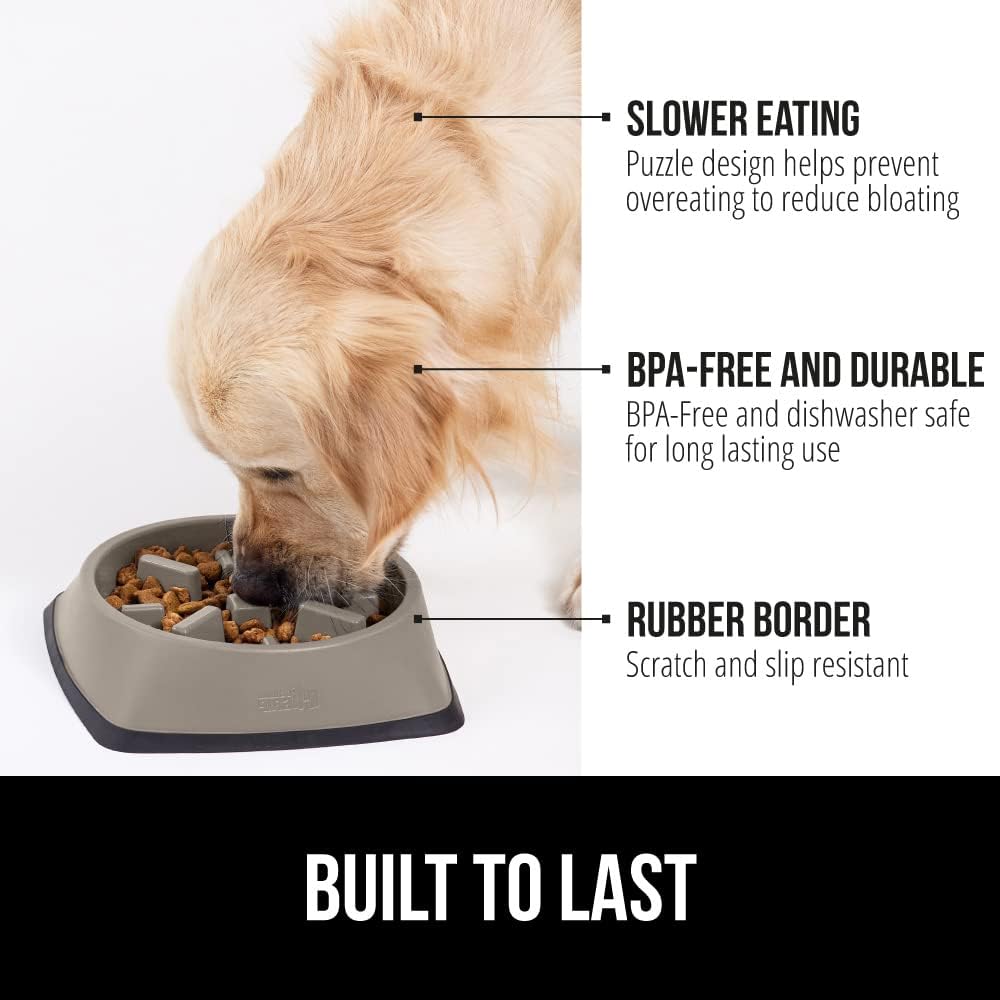 GORILLA GRIP® Patented Slow Feeder Dog and Cat Bowl, BPA Free, 4 Cup Beige