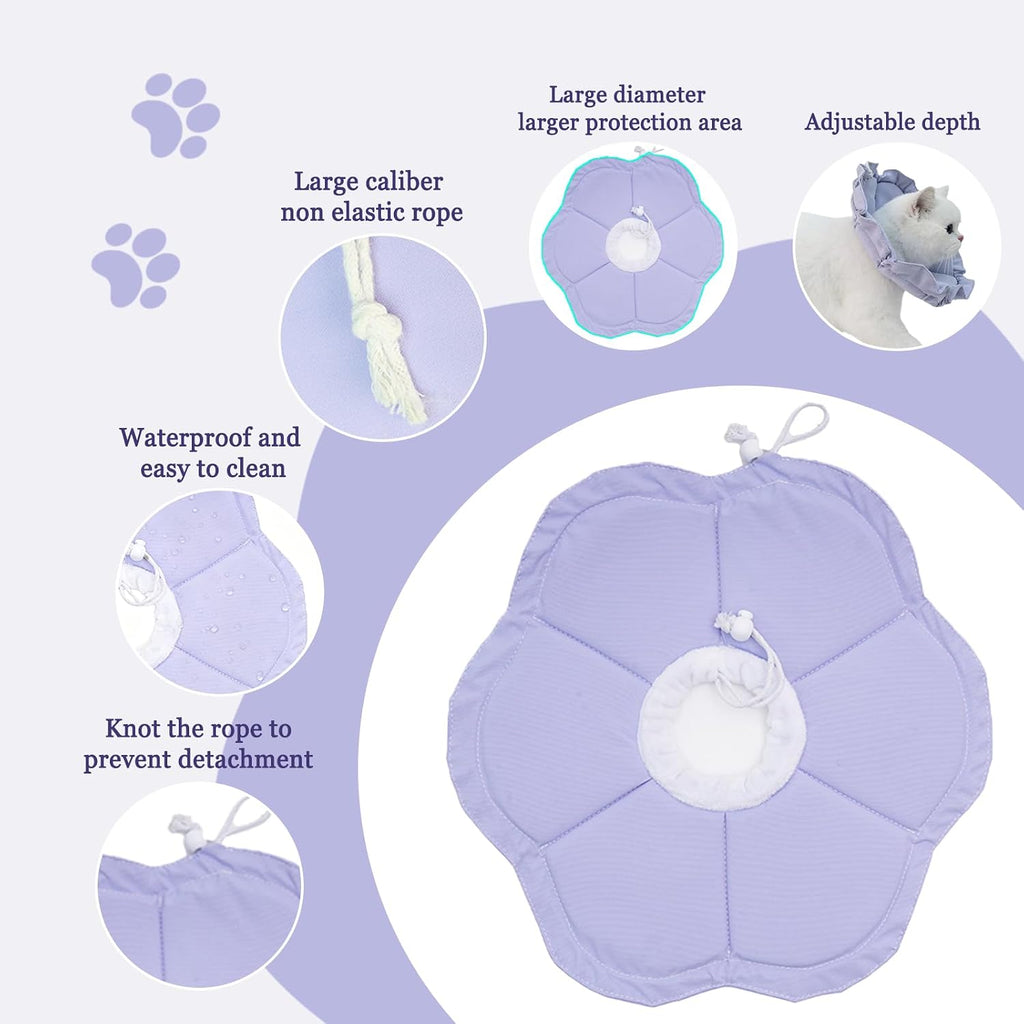 Tensho Flower Soft Cone for Cats, Purple Adjustable Elizabethan Collar (S)