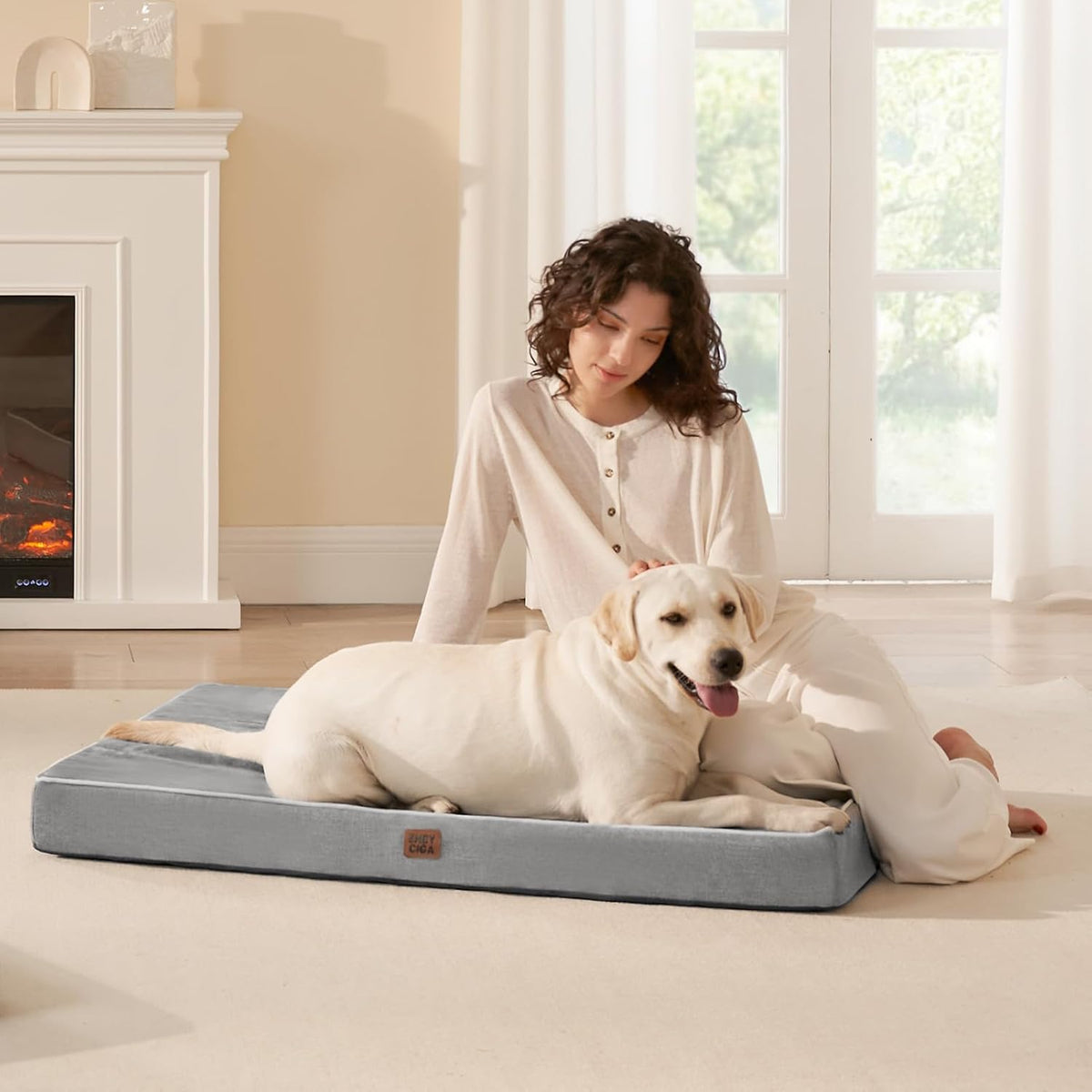 EHEYCIGA XL Memory Foam Dog Crate Bed with Washable Cover, 41x27Inch, Grey