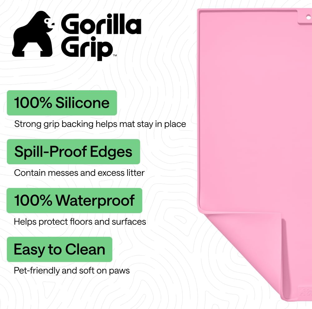 GORILLA GRIP Cat Litter Mat, Easy Clean Silicone Mats, 35x23 Pink