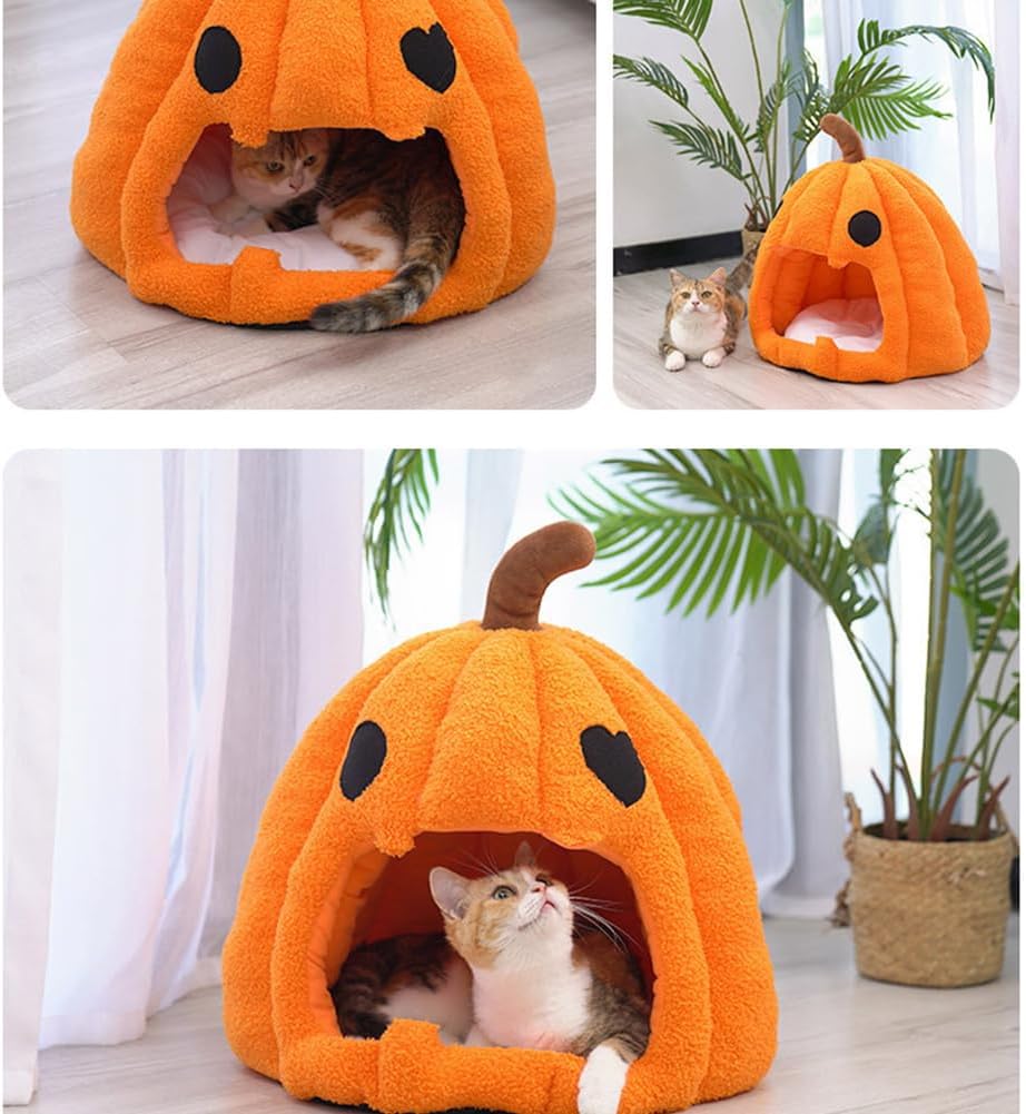 Cute Pumpkin Cat Bed for Indoor Cats Cat House Tent (Orange, 16 Inch)