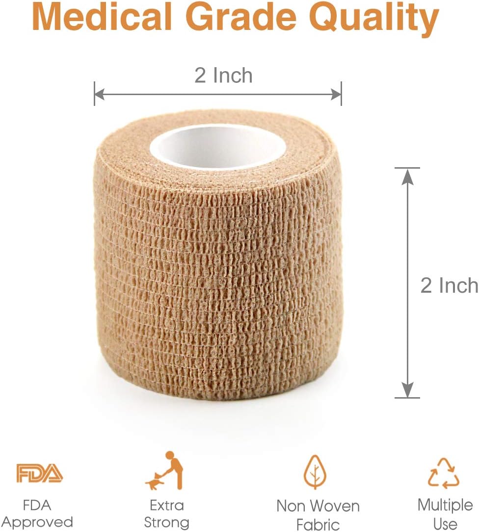 AUPCON Vet Wrap Cohesive Bandages Bulk Self Adhesive Bandage Wrap Self Adherent Wrap Non-Woven for Dogs Pet Animals & Ankle Sprains & Swelling 2 Inch x 5 Yards (2 Inch Mixed Claw)