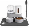 Gravity Cat Feeder 2 Pack Automatic Food Feeder and Water Dispenser Set Detachable Pet Bowl with Silicone Mat and Brush for Cats Small Medium Dogs, Large Capacity(Grey)