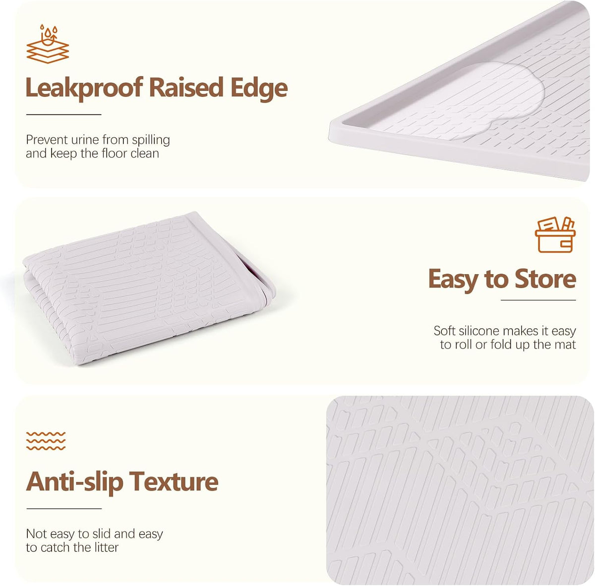 Silicone Cat Litter Box Mat 38'' x 25'' Cat Mat with Toy, White