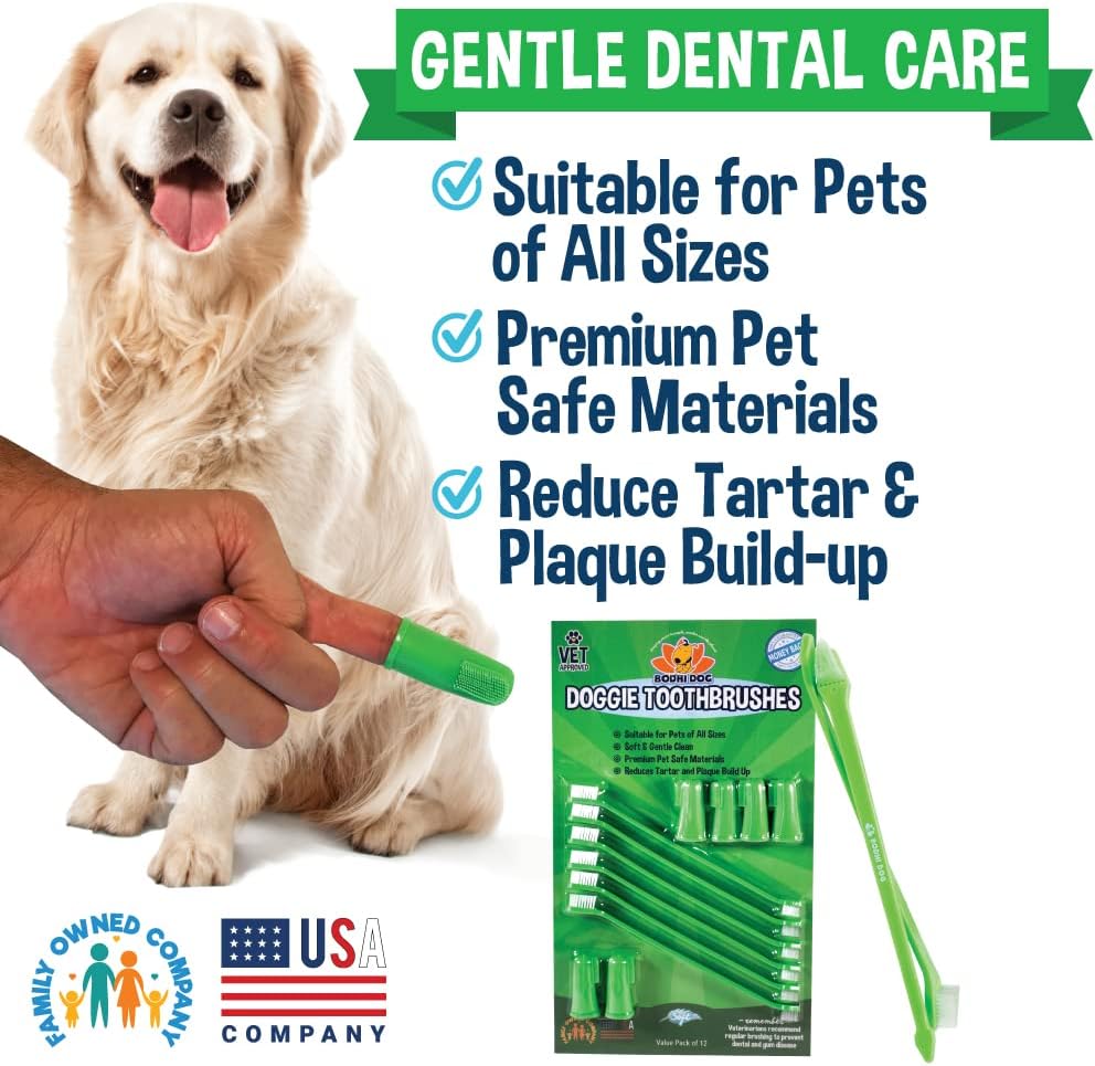 Bodhi Dog Toothbrush Combo Pack - Soft Finger & Dual-Ended Brushes - Gentle Bristles for Dogs & Cats - Easy Teeth Cleaning (6 Long & 6 Finger) 