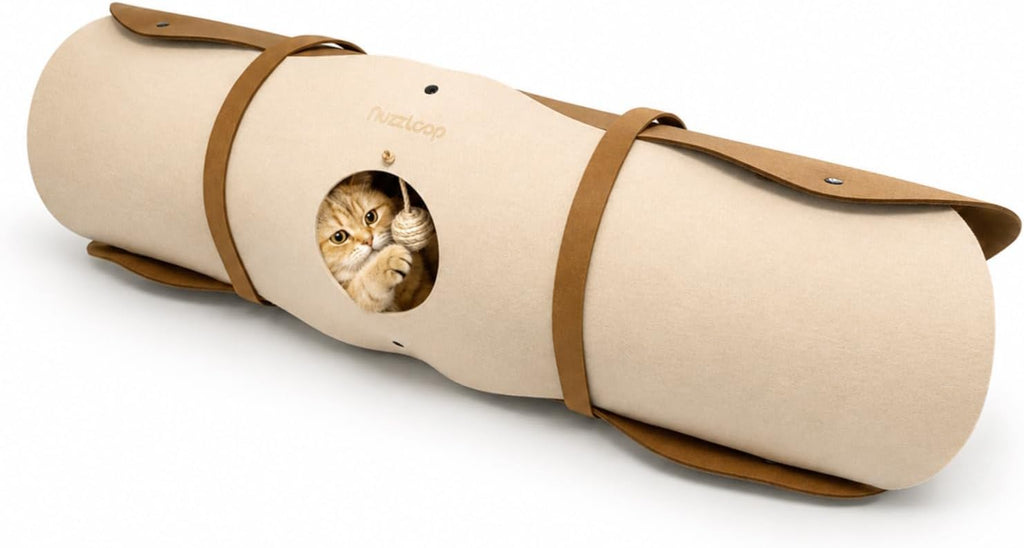 Cat Tunnel, Felt Cat Tunnels for Indoor Cats with Peek Window & Dangling Ball, Interactive Cat Toy Tunnel for Playing, Hiding & Resting, Easy to Assemble, Clean & Store