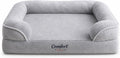Orthopedic Dog Sofa Bed, Gray, Plush, Raised Bolsters, Supportive Foam, for Dogs (Medium)