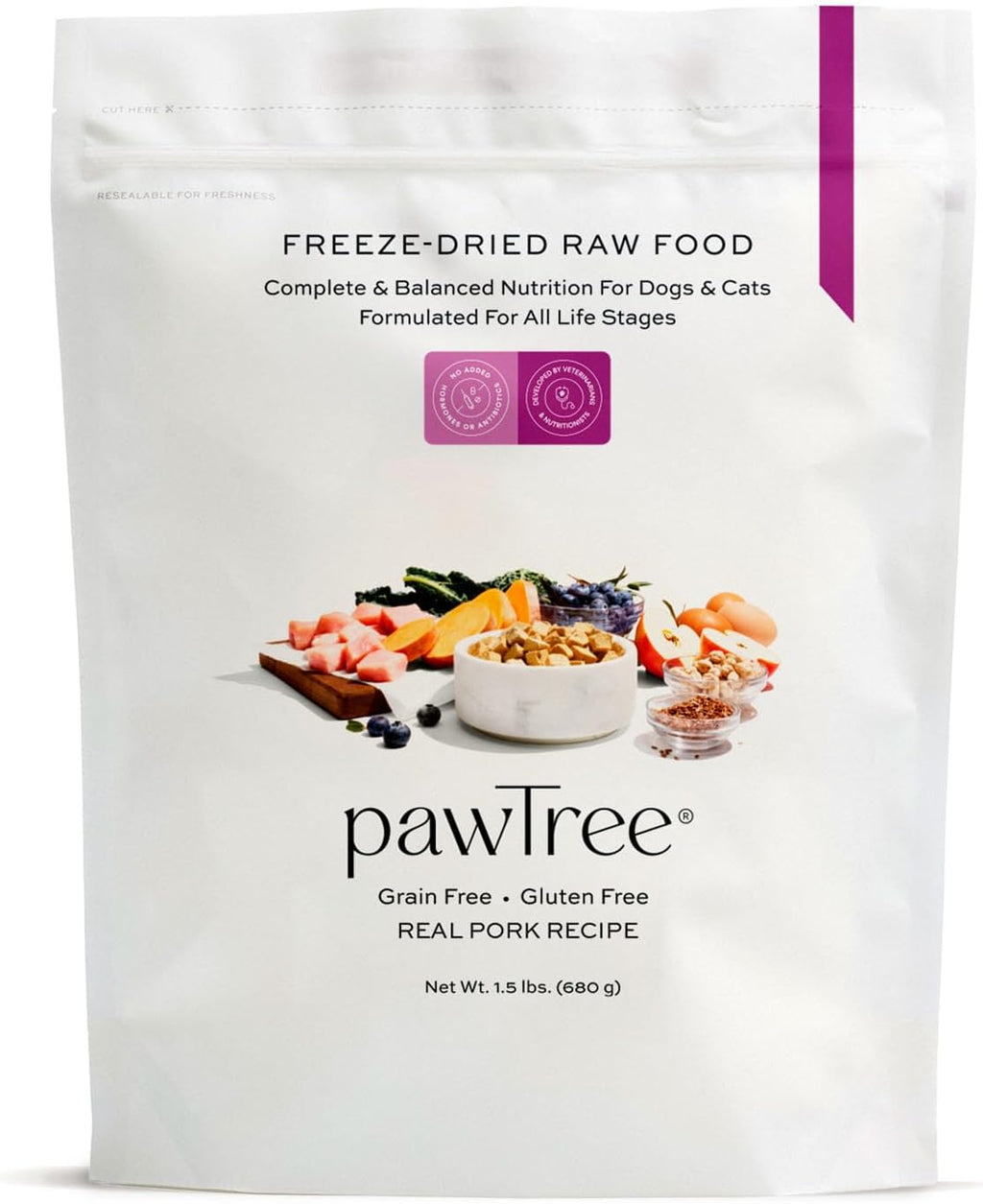 pawTree Freeze-Dried Raw Dog & Cat Food, All-Natural, Pork, 1.5 lb