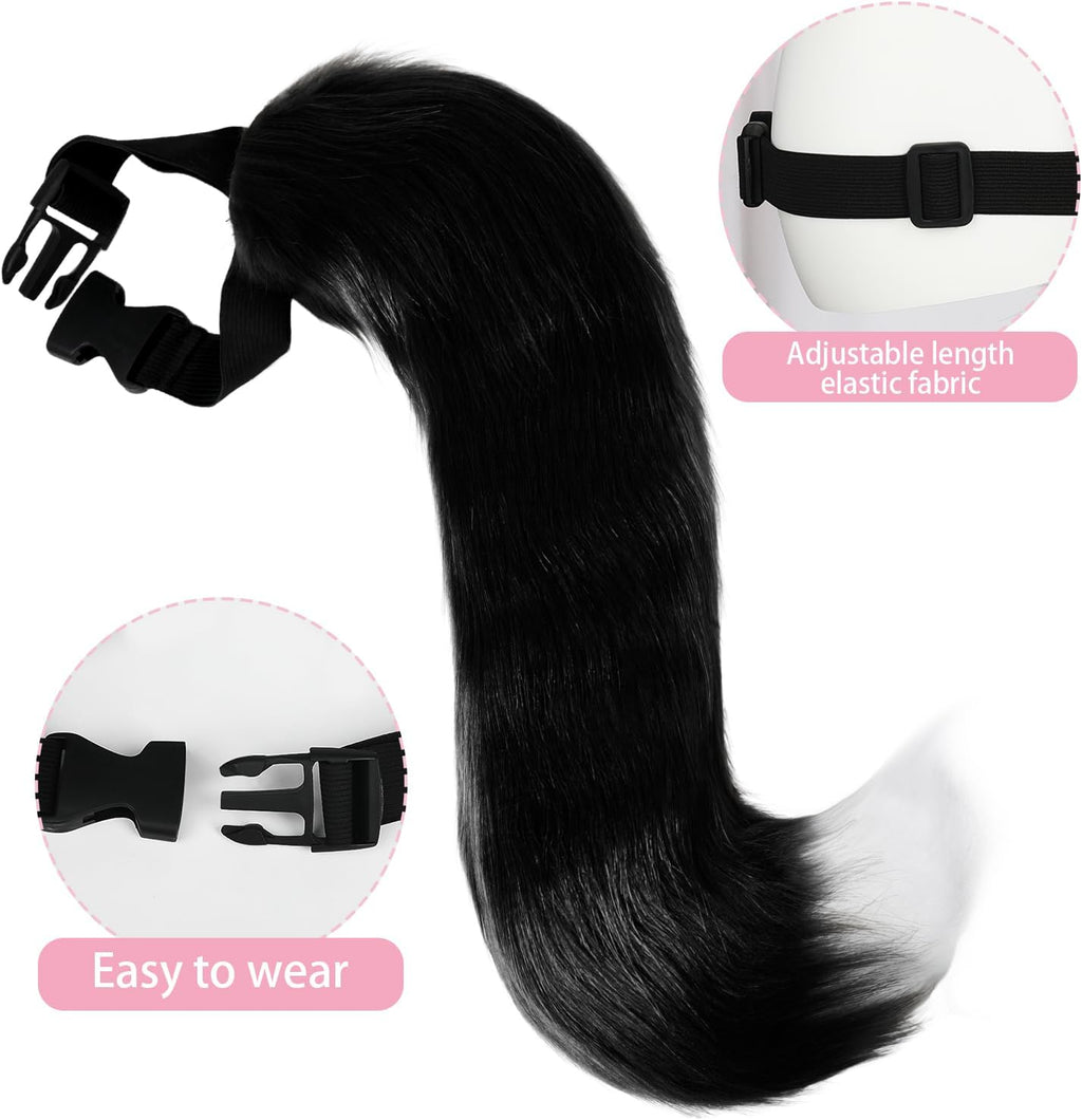 Cat Ears and Tail,Wolf Fox Ears Long Tail and Bell Lace Choker Set for Halloween,Animal Cosplay Party Costume