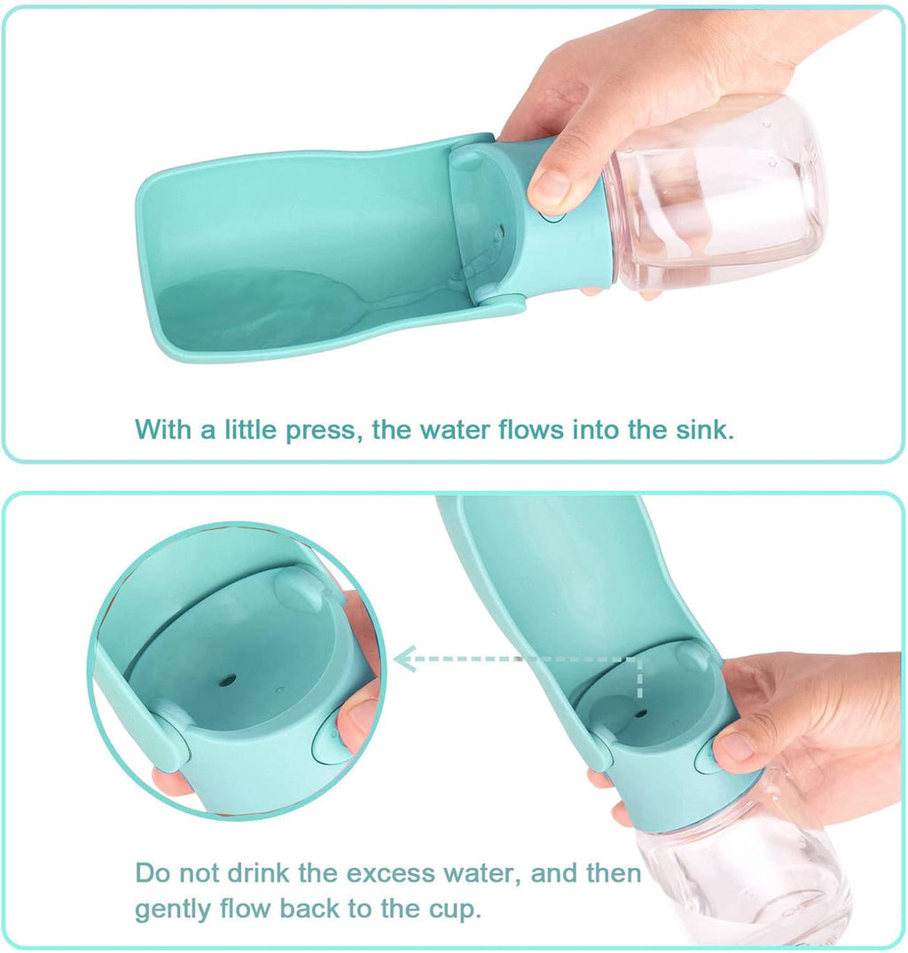 Portable Dog Water Bottle, Foldable Water Bottle for Dog, Blue, 12oz | Leak Proof Dispenser, Dishwasher Safe, Puppy Travel Water Bowl Fit for Cat, Rabbit, Small Animals Walking, Hiking, Travel 