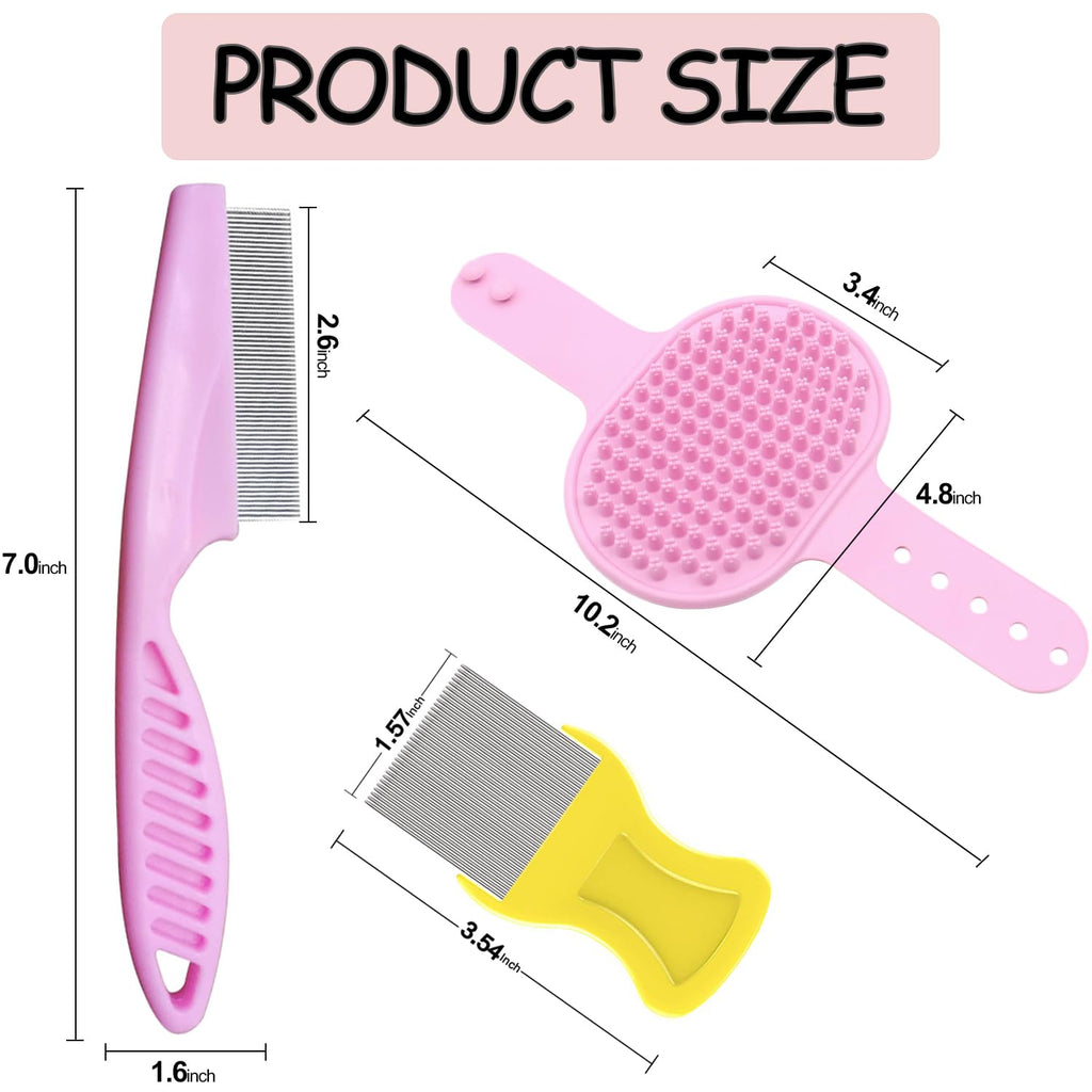 Pet Grooming Brush Kit, 4Pack Dog Bath Brushes Flea Comb Set for Cat