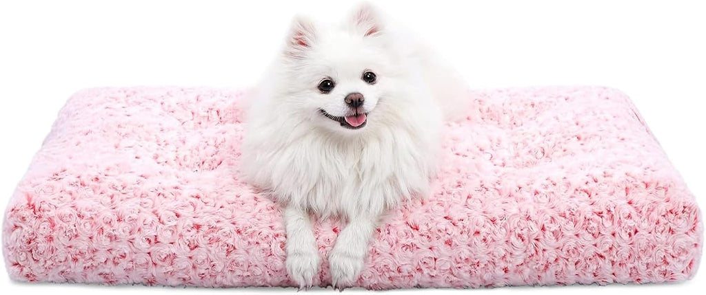 KSIIA Washable Dog Bed Medium Size Dog Crate Bed Plush Pet Mat 29"x21" Pink