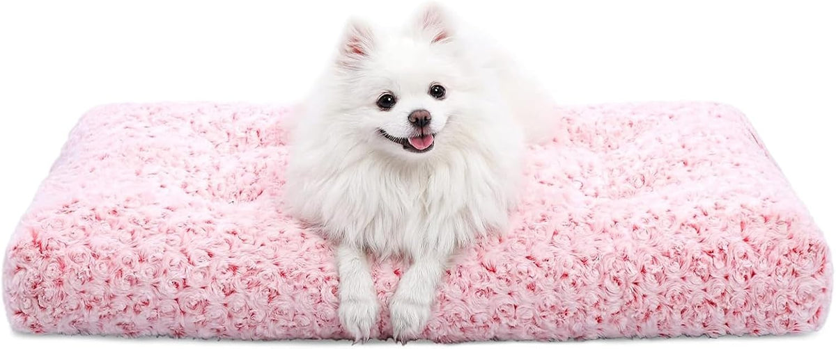 KSIIA Washable Dog Bed Medium Size Dog Crate Bed Plush Pet Mat 29"x21" Pink