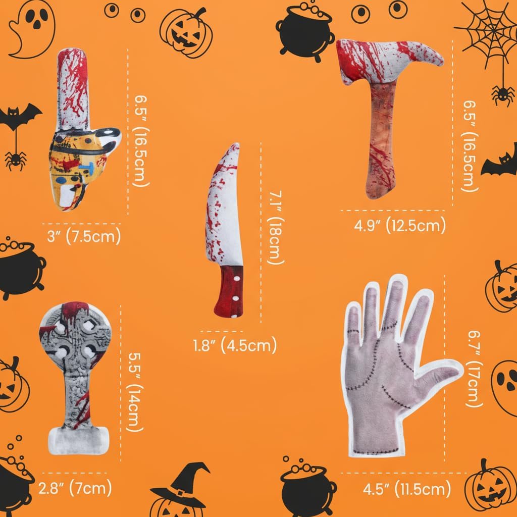 5PC Halloween Catnip Toys, [100% Organic Catnip Filled] Knife-Shaped Crinkly Sound Cat Toys for Indoor Kitten Cat Nip Kitty Chew Toy