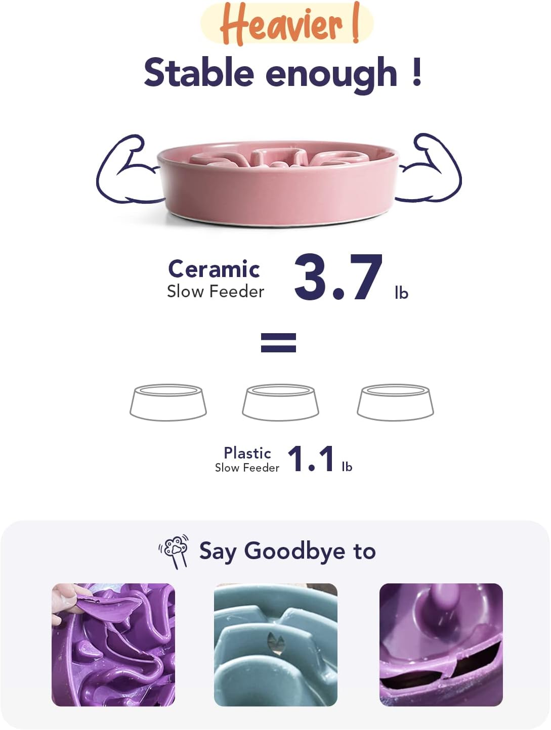 LE TAUCI Slow Feeder Dog Bowls Ceramic,3 Cups Slow Feeding Dog Bowl Medium Large Breed, Pet Bowl for Fast Eaters, Puzzle Pet Dishes, Pink Bloom 