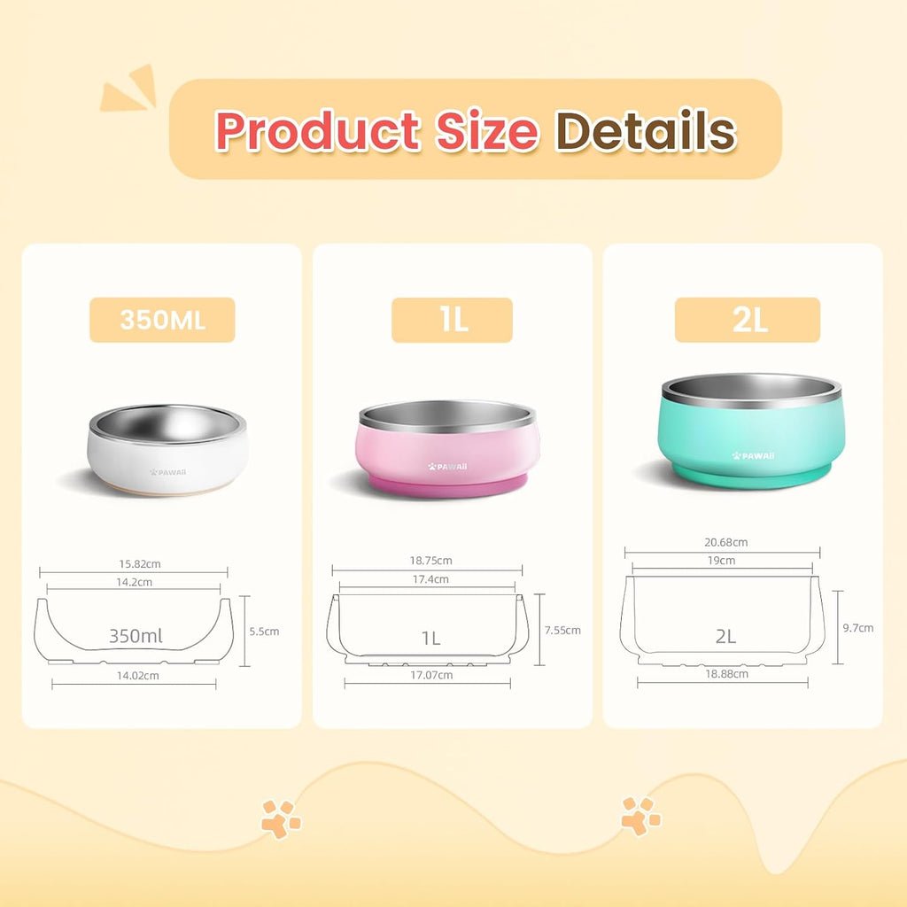 Pawaii Small Dog Bowl, 12 oz Stainless Steel Food and Water Bowl, 1 Pack | Double-Wall Design,Smooth Open Bowl Design,Easy-Rinse Interior,Wide Bowl Opening,For Cats and Small Pets