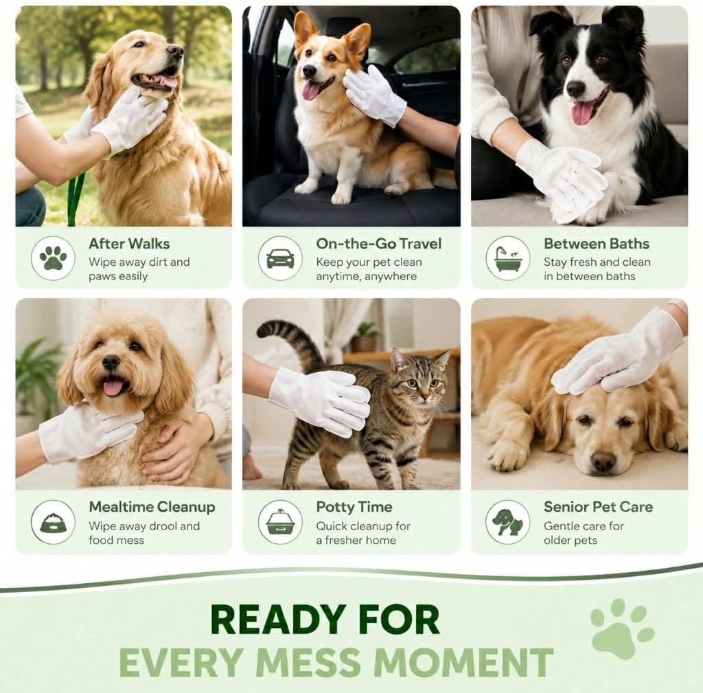 GLADFRESIT Pet Grooming Glove Wipes for Dogs & Cats, 90g, 20 Pcs