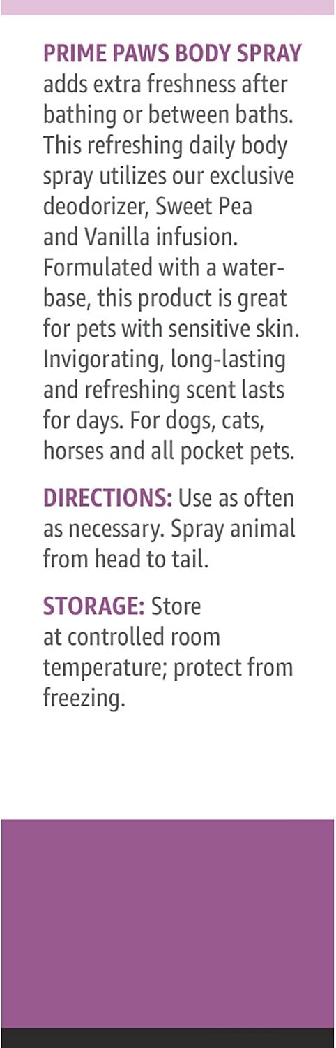 Body Spray for Dogs and Cats - Long Lasting Cat Cologne & Odor Eliminator - Dog Spray Deodorizer Perfume for Grooming & Reducing Static - Sweet Pea & Vanilla Scent - 8 oz, White (PRIM1048)