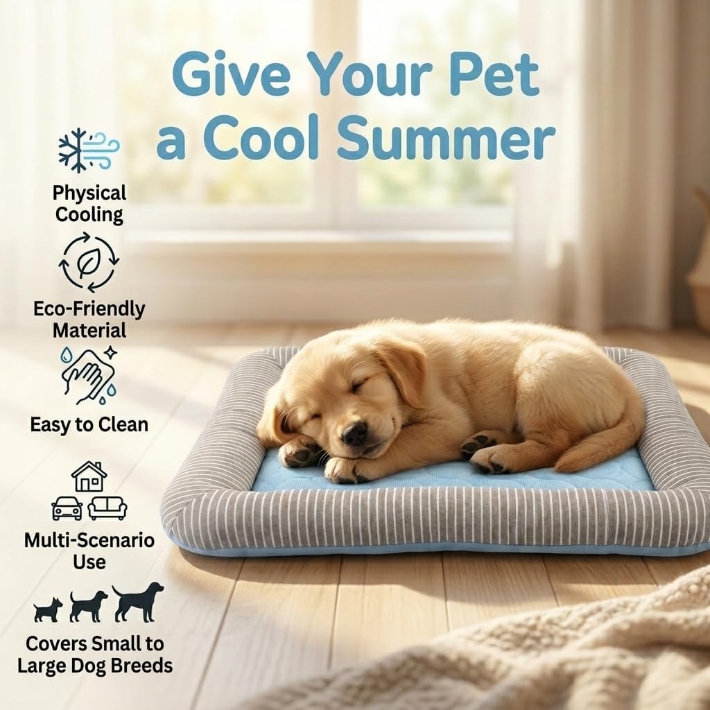 Dog Cooling Mat for Summer, Self Cooling Ice Silk Pet Bed Mat for Crate, Sofa & Car Seats, Breathable Washable Pressure Activated Cool Pad for Small, Medium, Large Dogs and Cats (Blue Mat, X-Large)