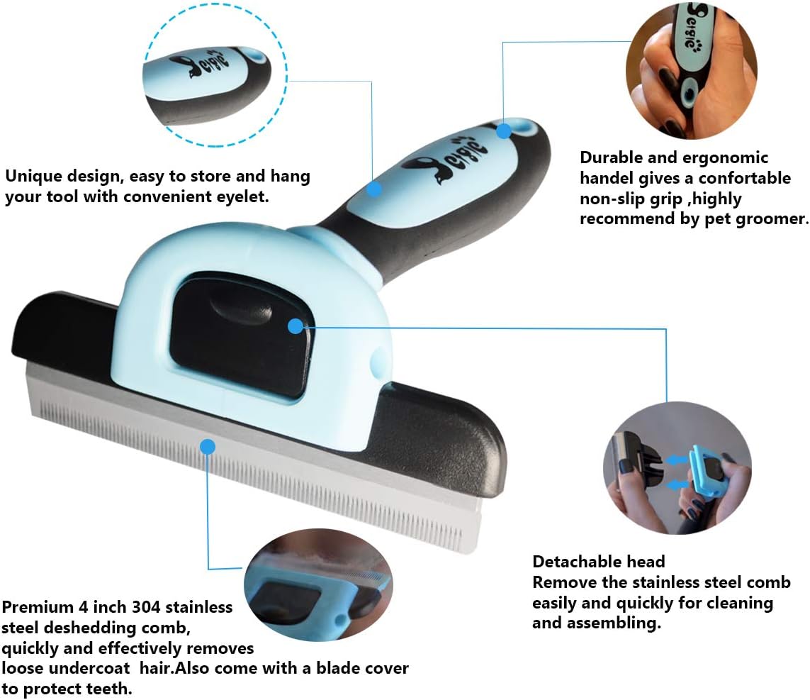 Effective Deshedding Brush and Large Dog Comb - Professional Grooming Tools for Dogs and Cats to Reduce Undercoat Shedding 