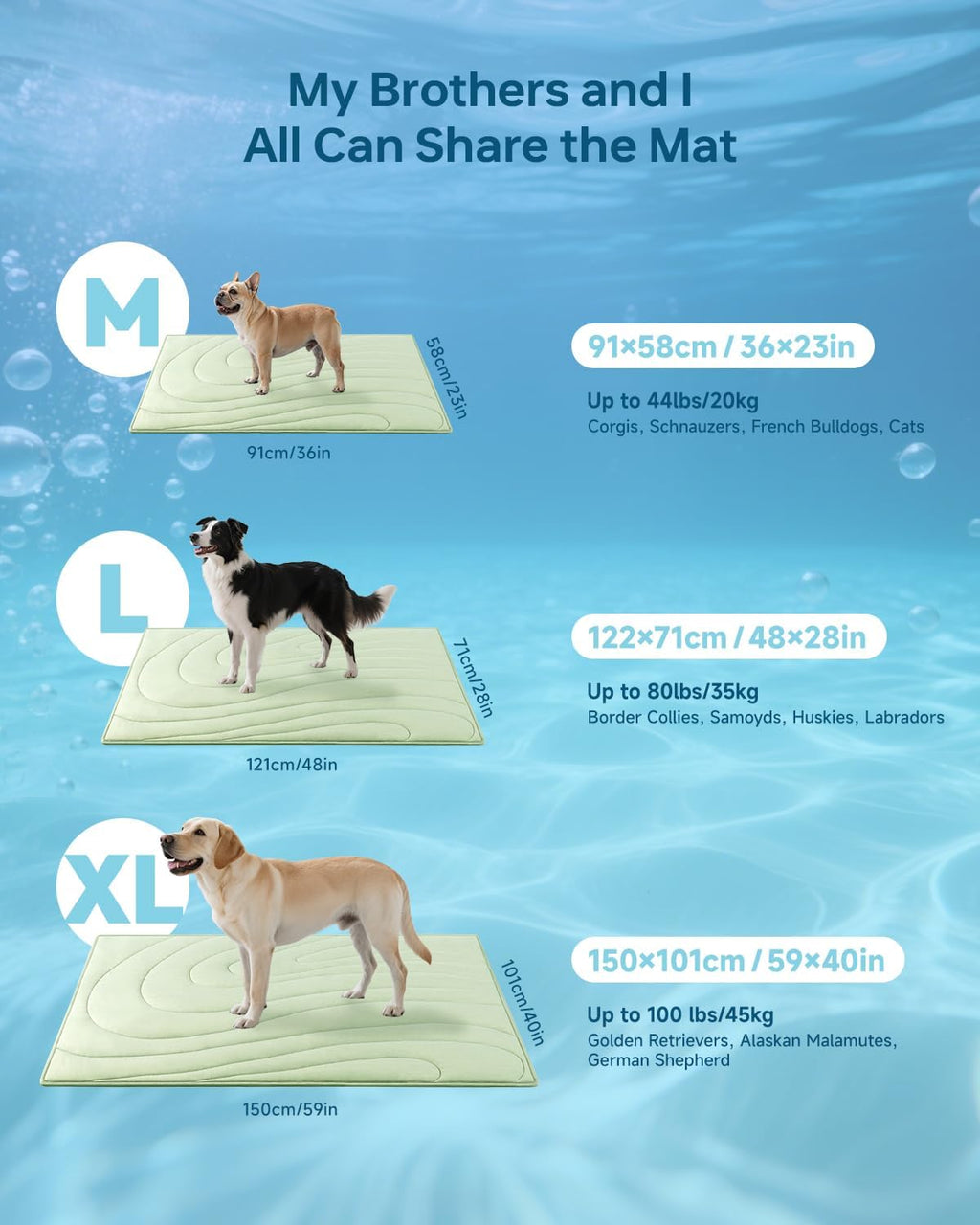 Cooling Mat for Dogs, 36"x23" Self-Cooling Dog Bed, Small & Medium, Green