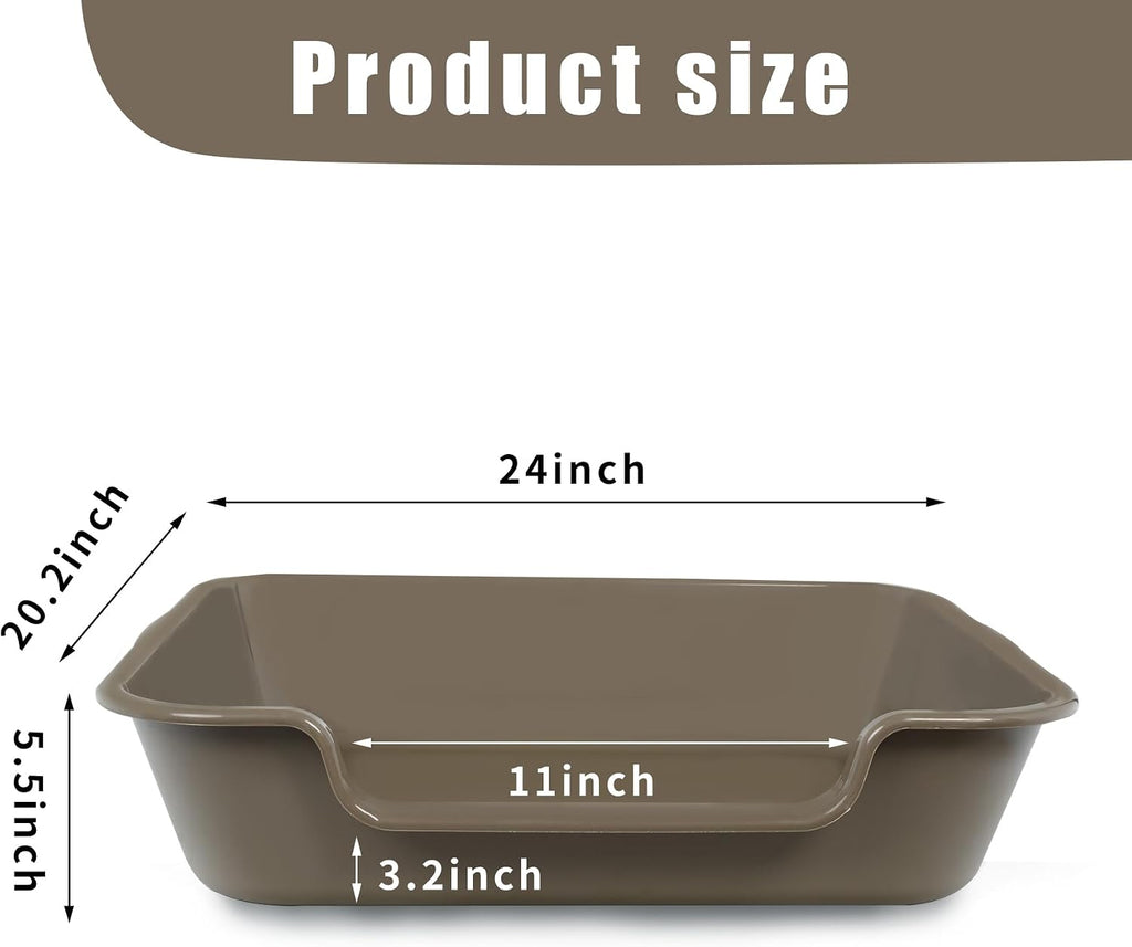 Extra Large Low Entry ABS Cat Litter Box, Brown, 24" L x 20" W, 2 Pack | Durable low entry litter box, non-stick, odor-free, ideal for seniors, kittens, rabbits, large cats and multi-pet homes.